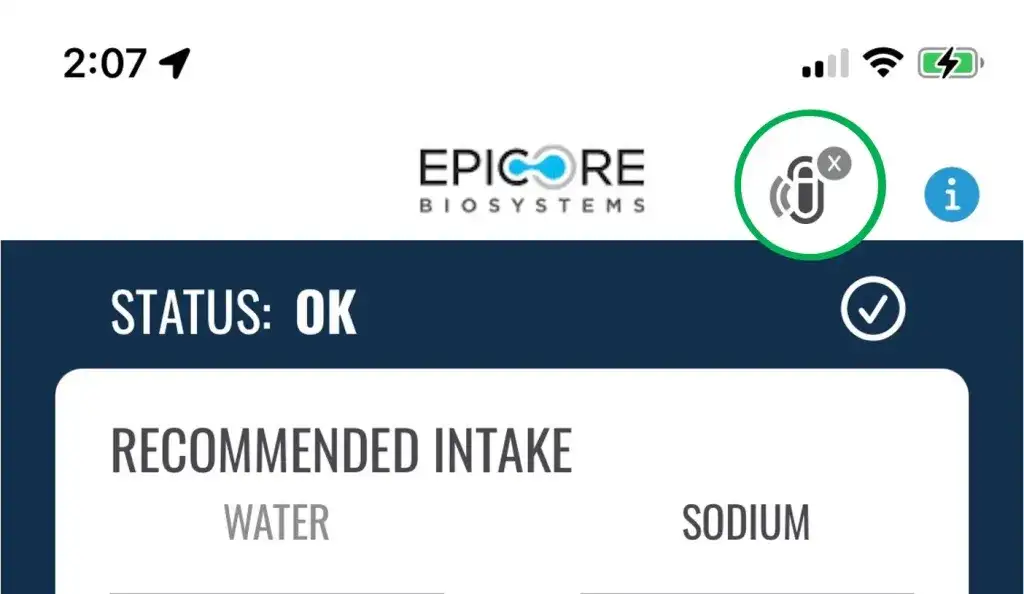 Connected Hydration FAQ - Epicore Biosystems 9 Epicore app showing module not connected status