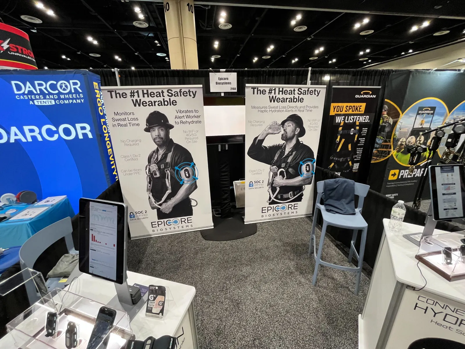 Construction Dive Features Epicore Wearables at ASSP Conference 2 Epicore Biosystems booth at ASSP Safety 2025 with Connected Hydration on display